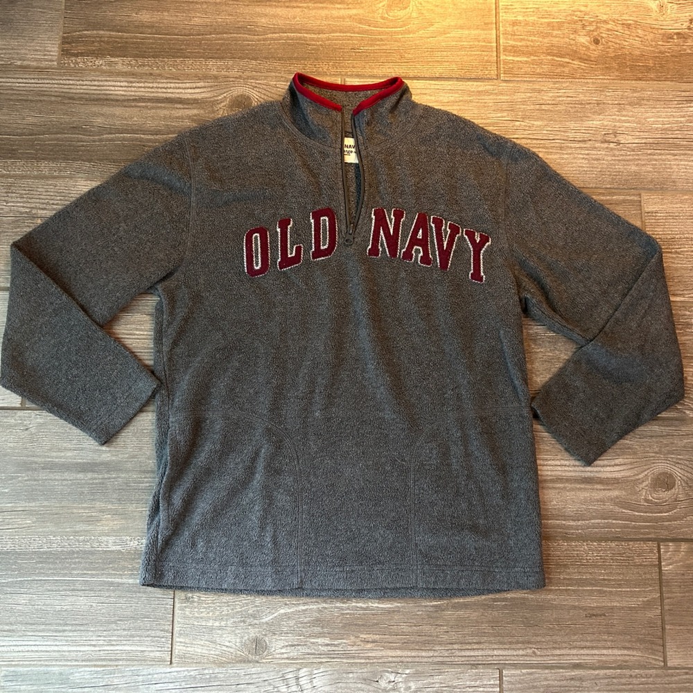 VTG Y2K Old Navy Kids‎ Fleece Quarter Zip Pullover Gray Maroon Extra Large XL